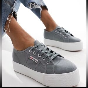 Superga Grey Platform Sneakers US9
